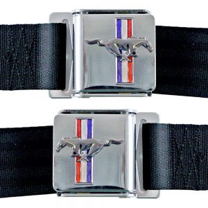 64-73 Mustang Seat Belts w/Mustang Emblem DRASB-BK-H