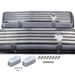 SBC Cast Alm Valve Cover Set Finned Style Pol. MRG6855G