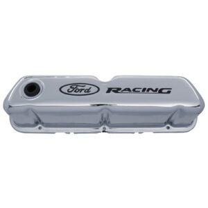 Chrome Steel Valve Cover Set w/Ford Racing Logo FRD302-071