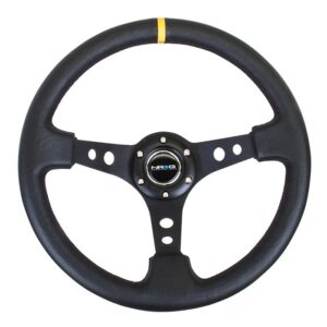Steering Wheel 350mm 3in Dish Black LeatherYlwStr NRGRST-006BK-Y