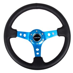 Steering Wheel 350mm 3in Dish Blk Leather/Blue Ct NRGRST-006BL