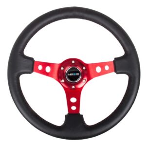 Steering Wheel 350mm 3in Dish Blk Leather/Red Ctr NRGRST-006RD