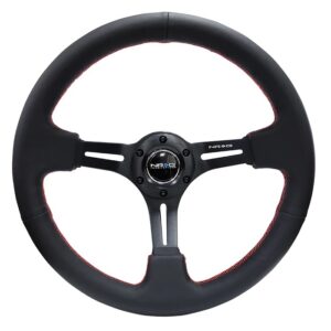 Steering Wheel 350mm 3in Dish Black Leather w/Red NRGRST-018R-RS