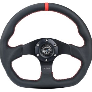 Steering Wheel 320mm Flt Bottom Blk Leather w/Red NRGRST-024MB-R-RD