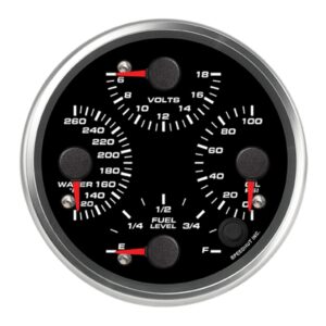 4in Quad Gauge Temp Volt Oil Fuel Black Face SPHR4-QG2-REV