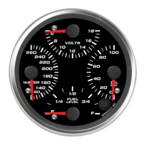 4-1/2in Quad Gauge Temp Volts Oil Fuel Blk Face SPHR45-QG2-REV